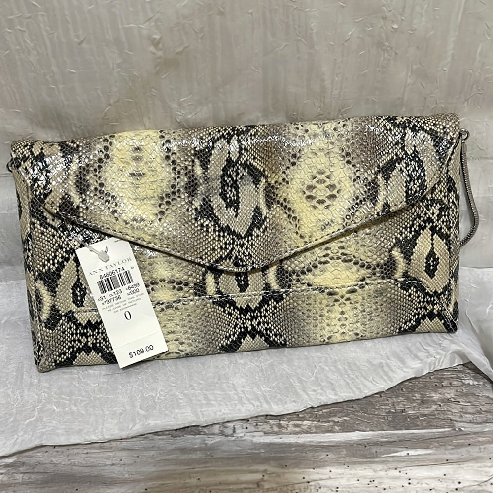 BRAND NEW! Ann Taylor snakeskin clutch never used still has tags